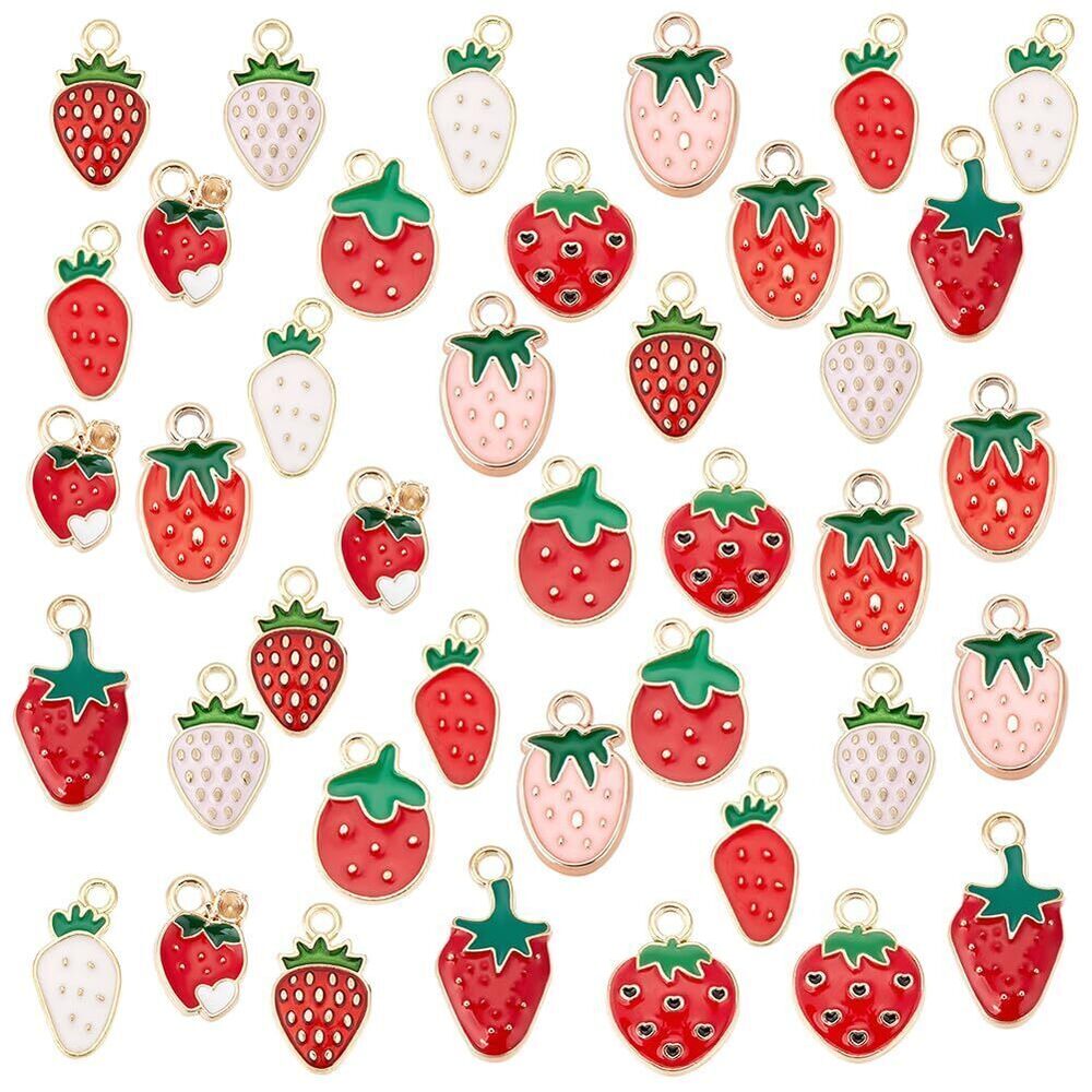 2236 100Pcs 10 Style Strawberry Charm, Mini Strawberry Pendant Fruit